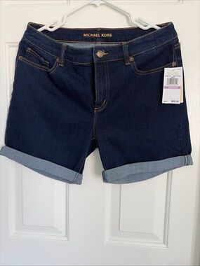 Michael Kors Dark Indigo Rolled Cuff Denim Shorts
